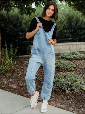 Free People High Roller Jumpsuit Kansas Light Wash Denim Overalls